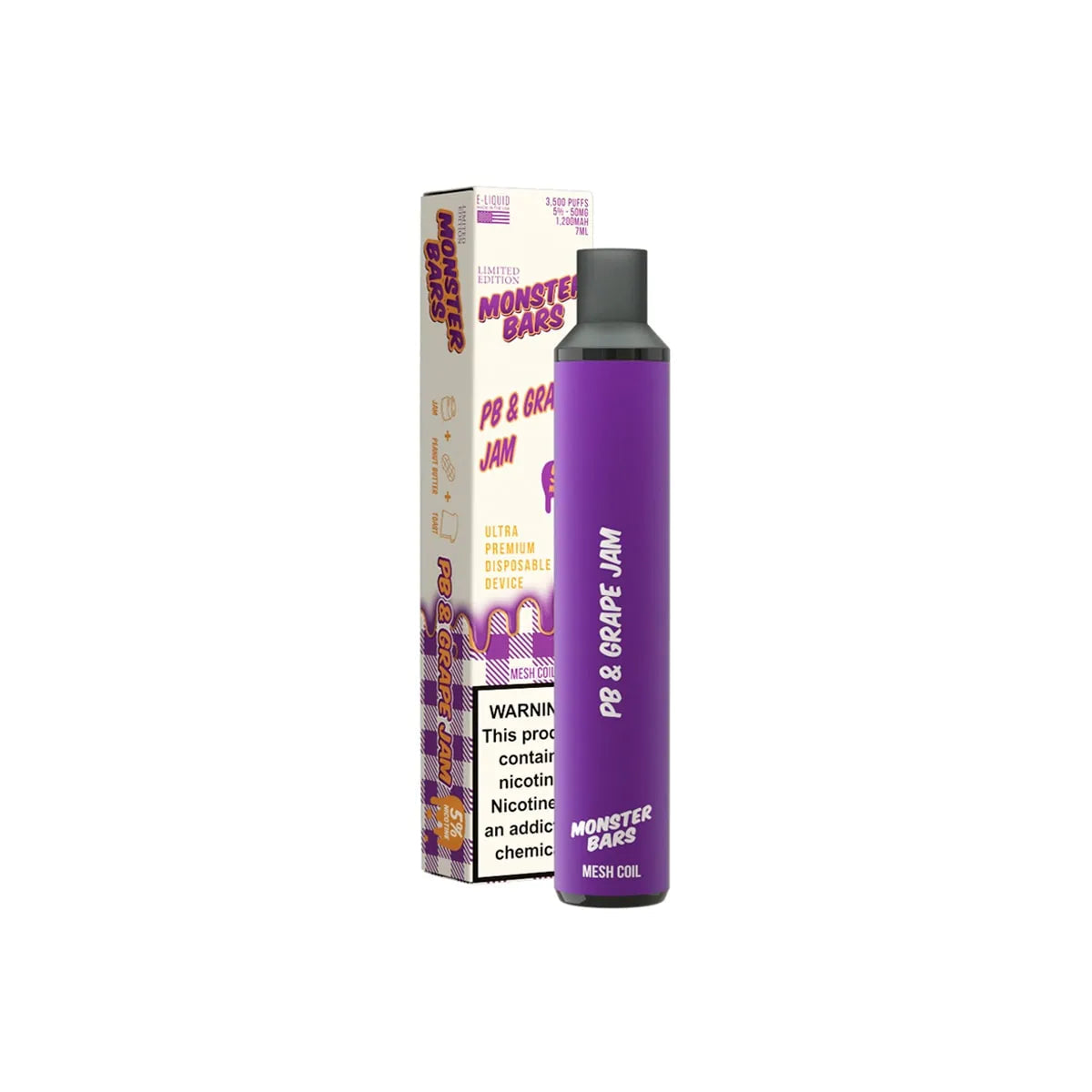 Monster Bar 3500 PB & Grape Jam Flavor - Disposable Vape